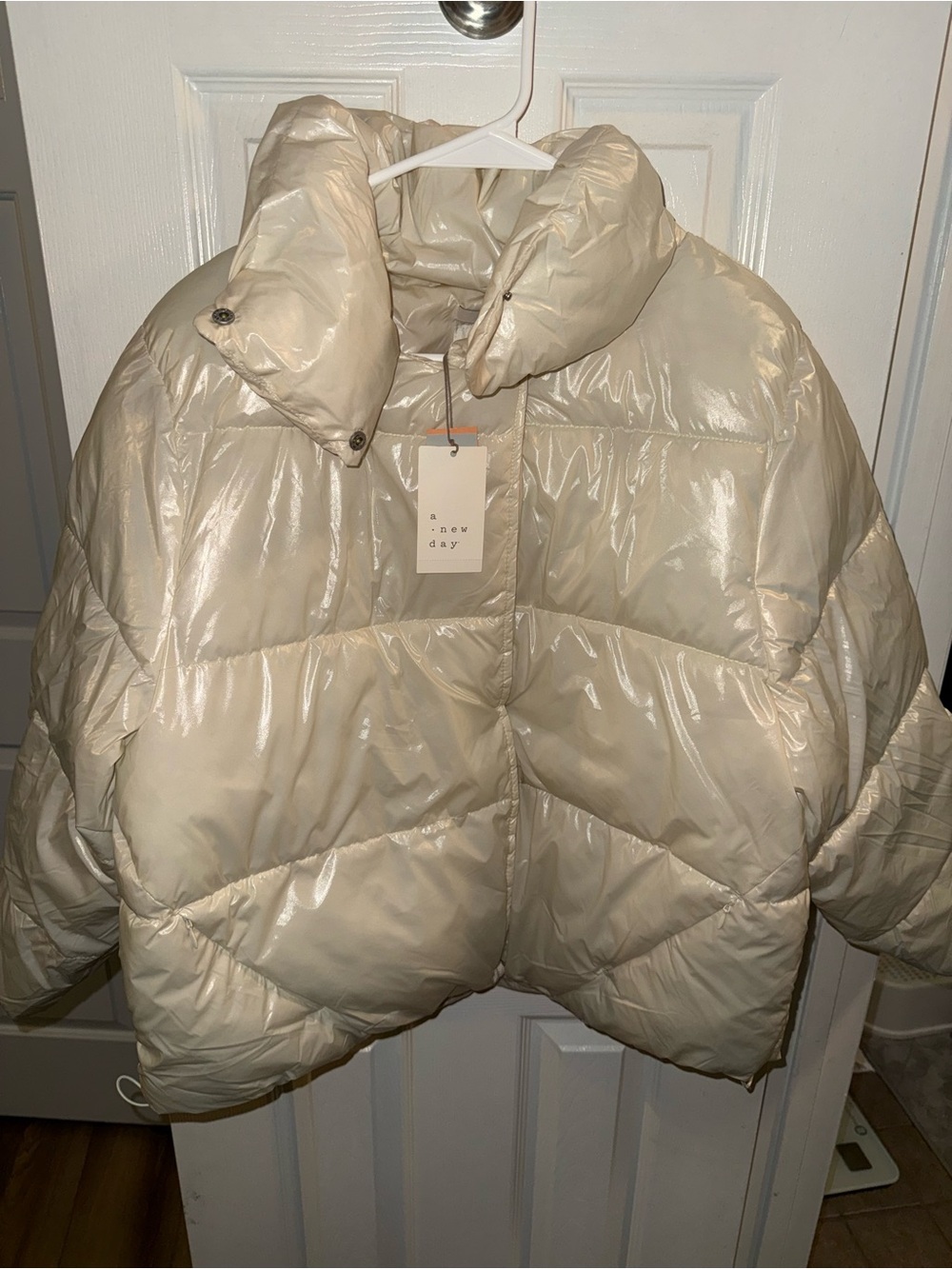 a new day Cream Shiny Oversized Puffer Coat